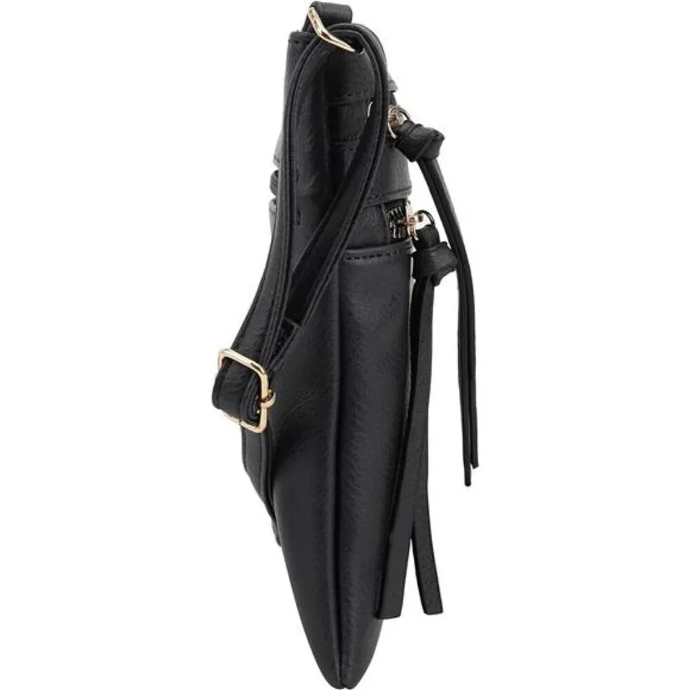 Crossbody Purse Bag Shoulder Bag Multi Pocket Zipper Purse | Black Vegan leather